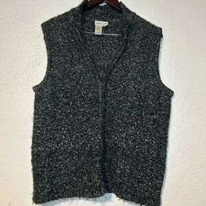 Coldwater Creek Charcoal Textured Vest Medium Cozy Grandma‎ Minimalist